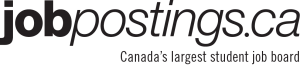 black text reads: Jobpostings.ca with tag line below that reads: Canada's largest student job board
